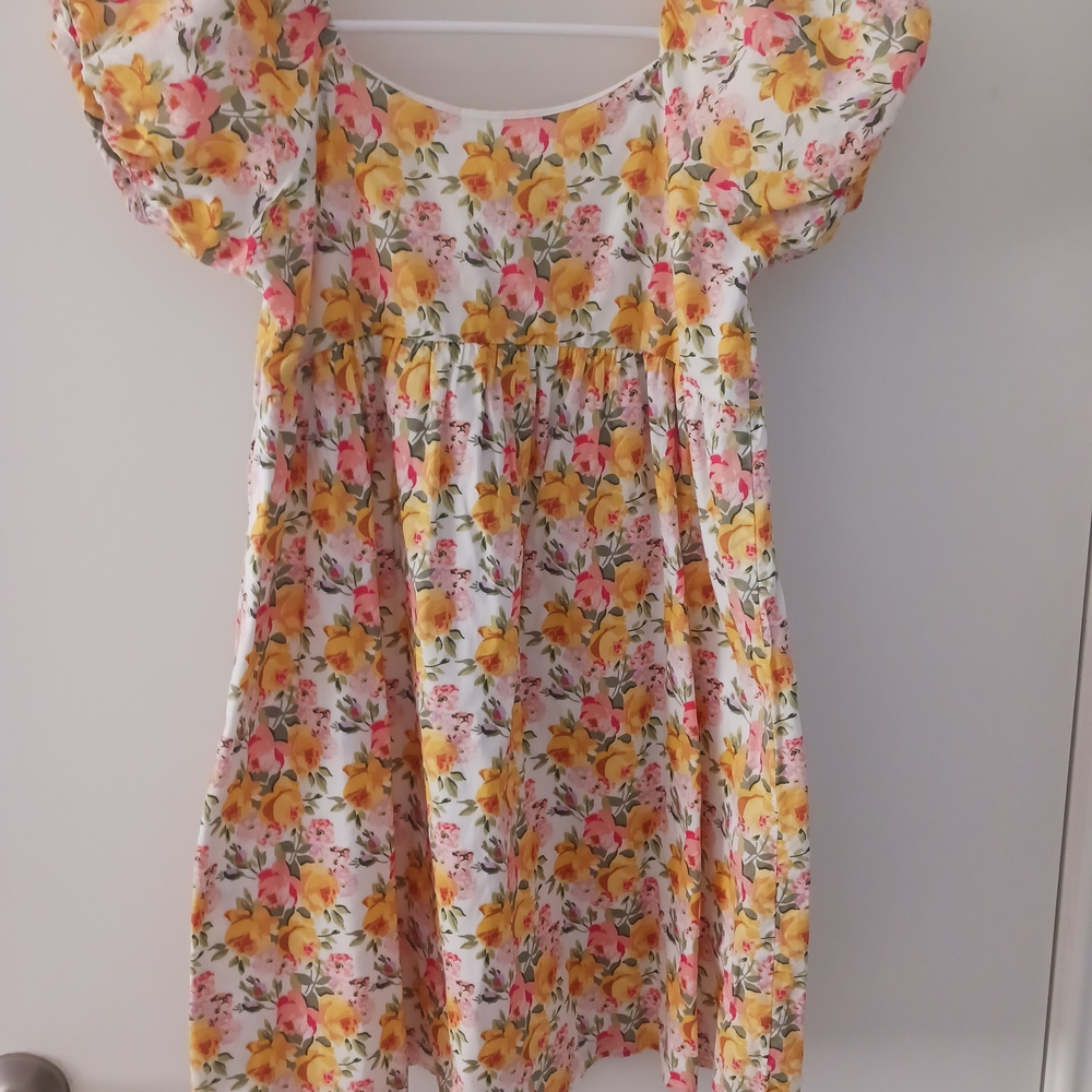 Janie and Jack Yellow & Pink Floral Puff-Sleeve Dress